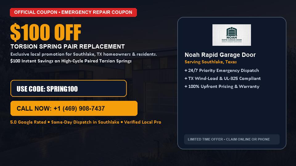 Noah Rapid Garage Door $100 OFF Dual Torsion Spring Replacement in Southlake, TX